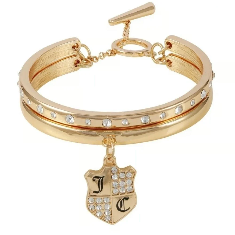 Juicy Couture JC‎ Logo Crystal Pave Glass Double Cuff Bracelet